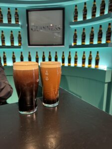 Glasses of Guinness beer freshly poured in Ireland